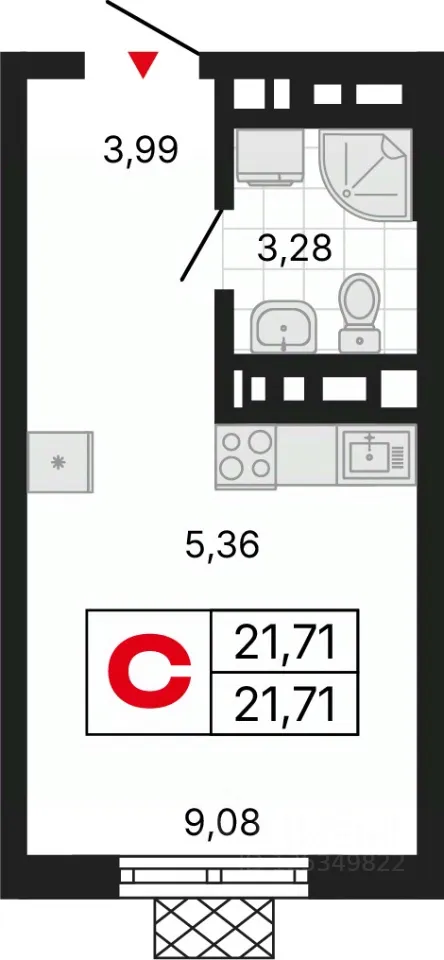 Студия Свердловская область, Екатеринбург ул. Советских Женщин (21.71 м²)