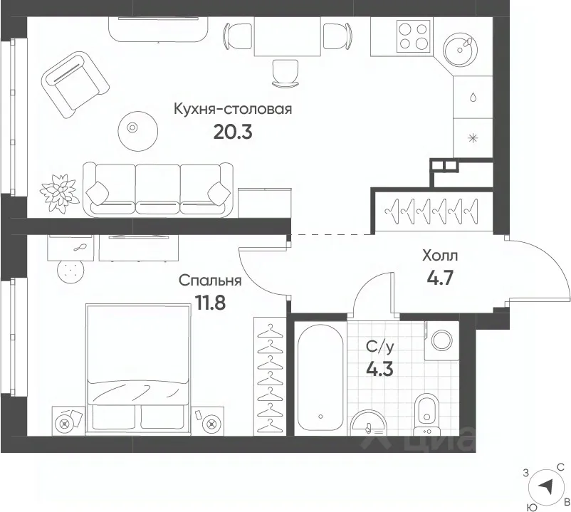 1-к кв. Свердловская область, Екатеринбург Солнечный жилрайон,  (41.1 м²)