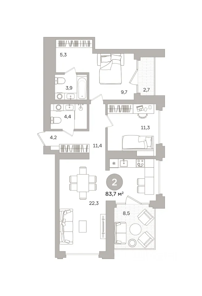 2-к кв. Свердловская область, Екатеринбург ВИЗ жилрайон, Городские легенды жилой комплекс (83.74 м²)