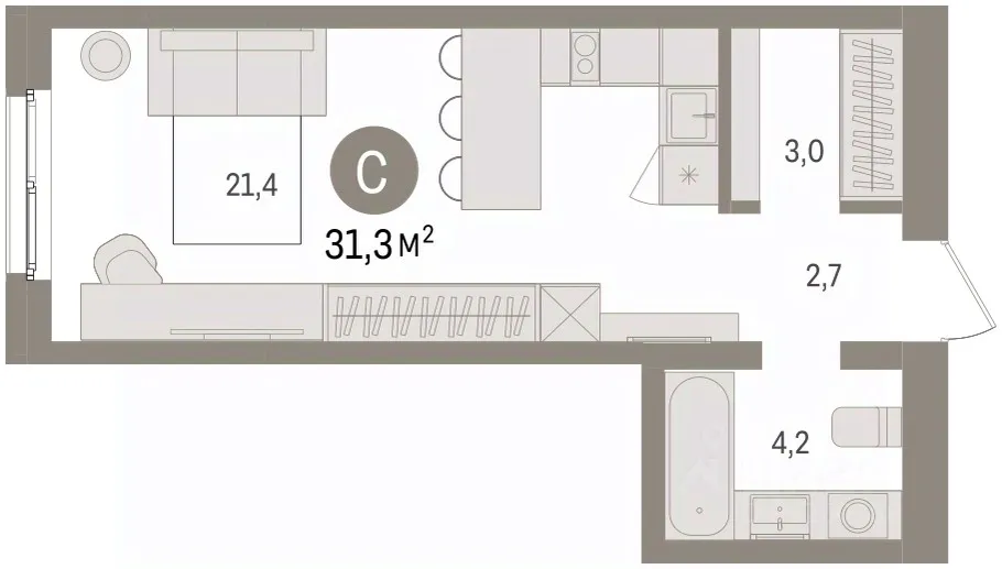 Студия Свердловская область, Екатеринбург пер. Торфяной, 10 (31.3 м²)
