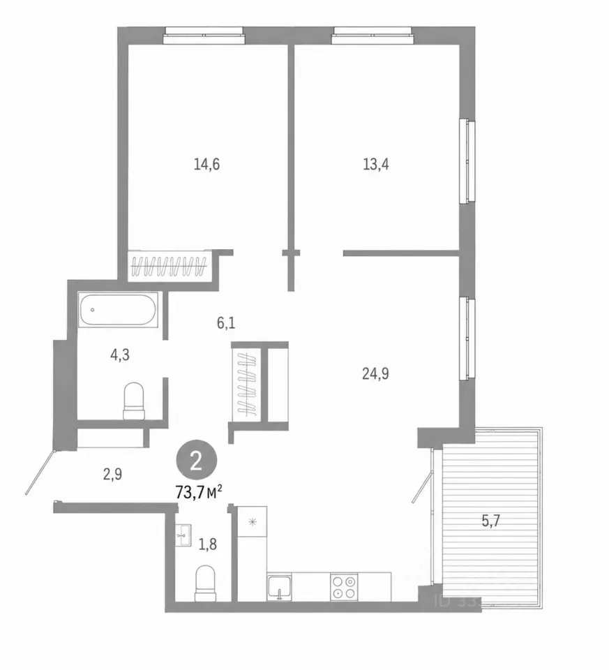 2-к кв. Свердловская область, Екатеринбург ул. Шаумяна, 18 (73.7 м²)