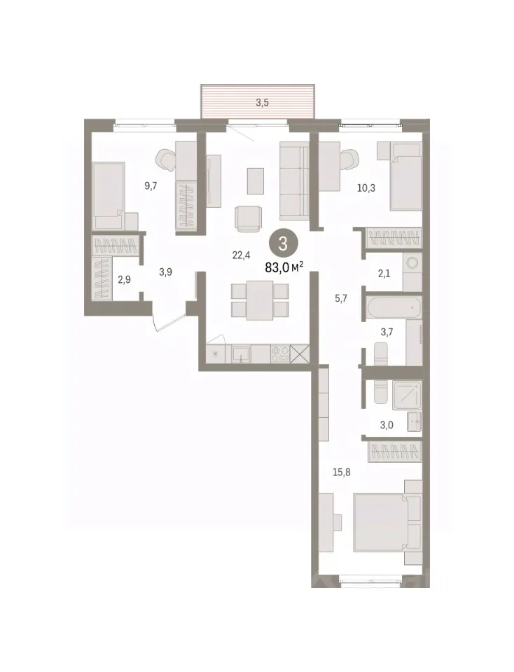 3-к кв. Свердловская область, Екатеринбург пер. Торфяной, 10 (83.0 м²)