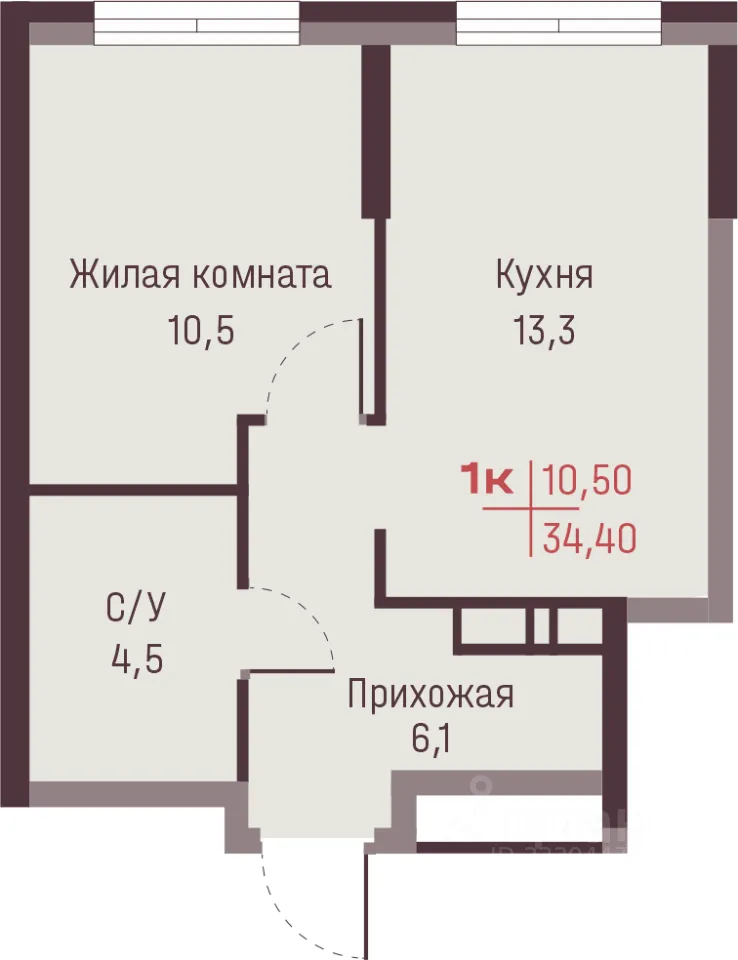 1-к кв. Свердловская область, Екатеринбург ул. Академика Ландау, 13 (34.4 м²)