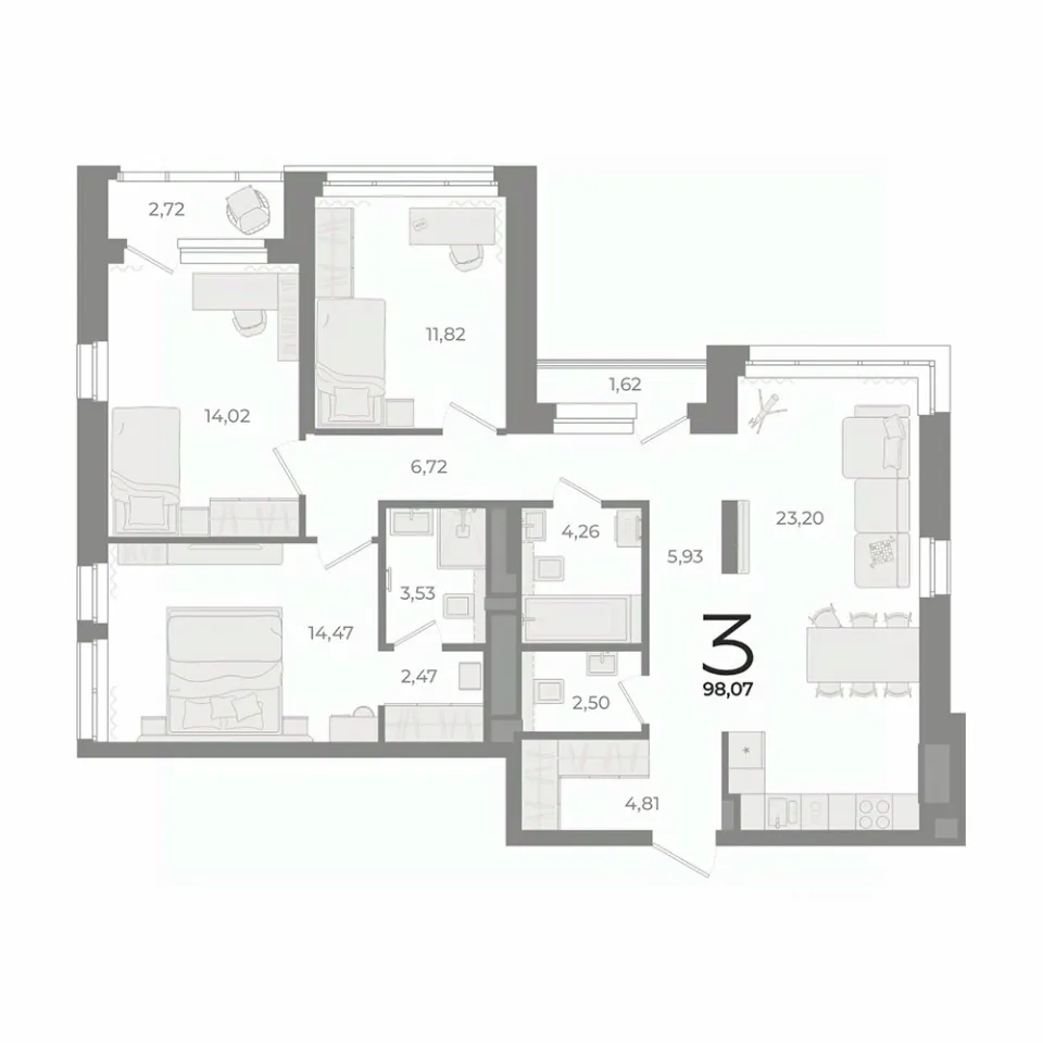 3-к кв. Свердловская область, Екатеринбург ул. Фурманова (98.4 м²)