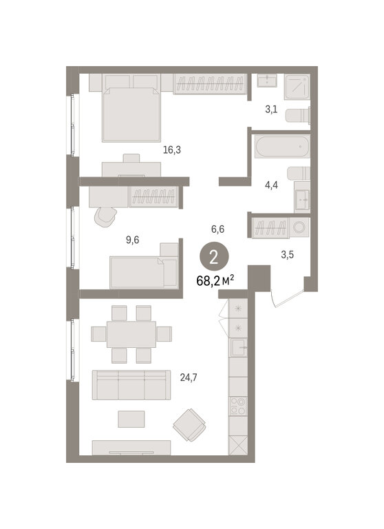 2-комнатная квартира: Екатеринбург, Торфяной переулок, 10 (68.2 м²)