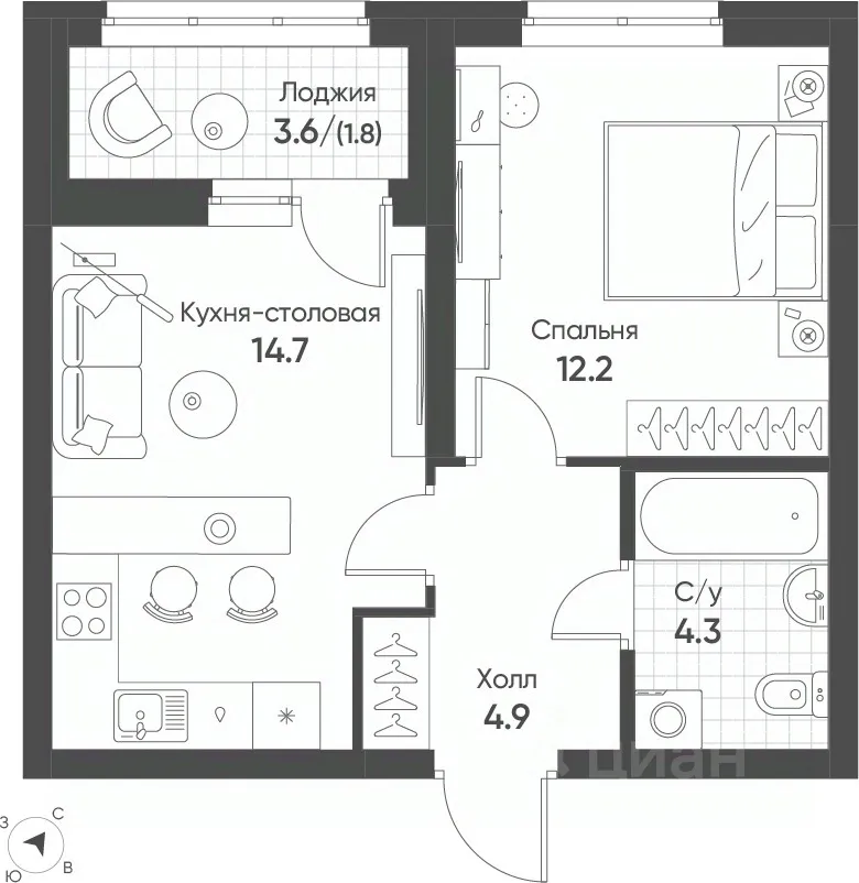 1-к кв. Свердловская область, Екатеринбург Солнечный жилрайон,  (37.9 м²)
