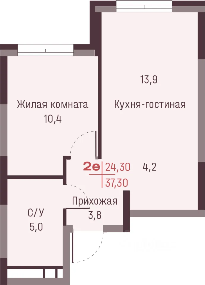 2-к кв. Свердловская область, Екатеринбург ул. Академика Ландау, 13 (37.3 м²)