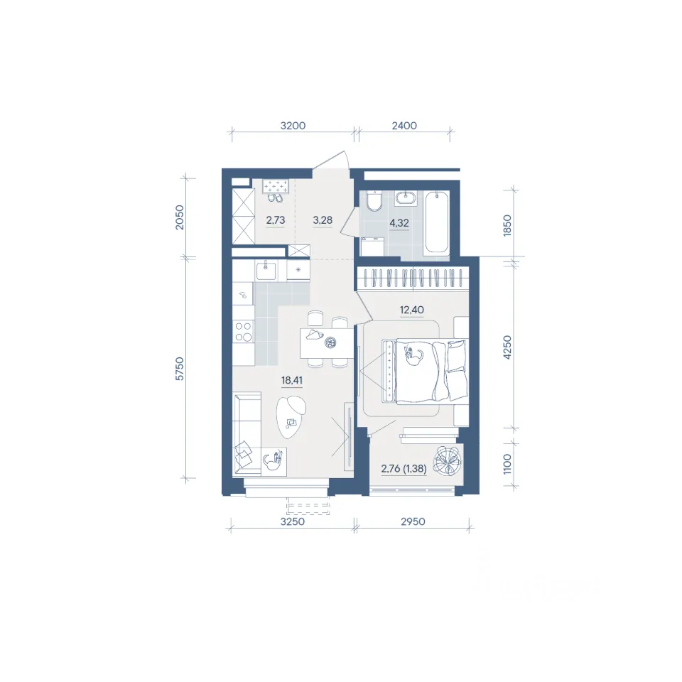 1-к кв. Свердловская область, Екатеринбург ул. Энтузиастов, 18 (42.52 м²)