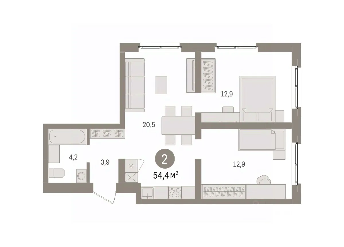 2-к кв. Свердловская область, Екатеринбург пер. Торфяной, 10 (54.4 м²)