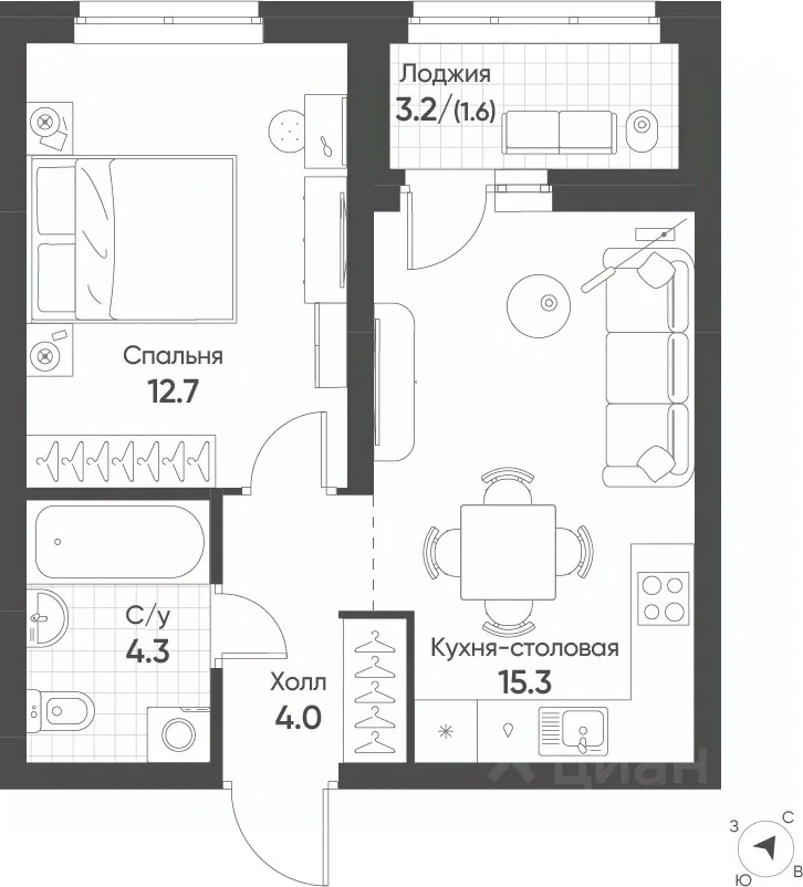 1-к кв. Свердловская область, Екатеринбург Солнечный жилрайон,  (37.9 м²)