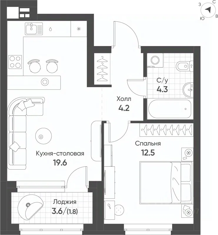 1-к кв. Свердловская область, Екатеринбург Солнечный жилрайон,  (42.4 м²)