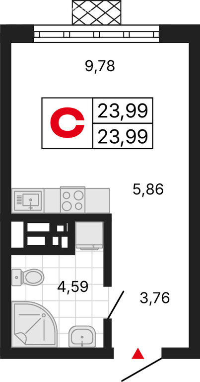 Квартира-студия: Екатеринбург, улица Советских Женщин (23.99 м²)