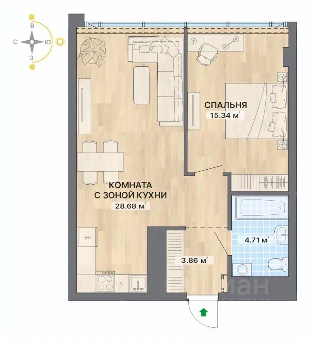 2-к кв. Свердловская область, Екатеринбург ул. Маршала Жукова, 16 (52.59 м²)