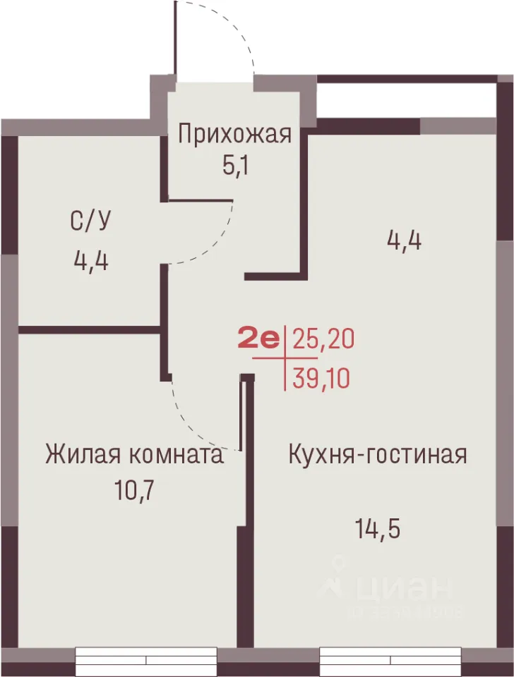2-к кв. Свердловская область, Екатеринбург ул. Академика Ландау, 13 (39.1 м²)