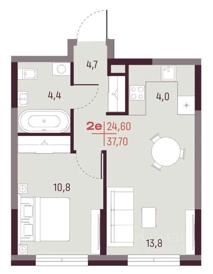 2-к кв. Свердловская область, Екатеринбург ул. Академика Ландау, 13 (37.7 м²)