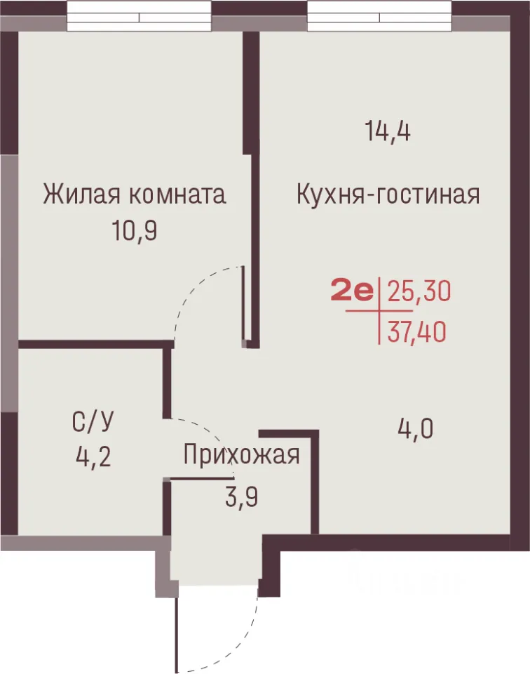 2-к кв. Свердловская область, Екатеринбург ул. Академика Ландау, 13 (37.4 м²)
