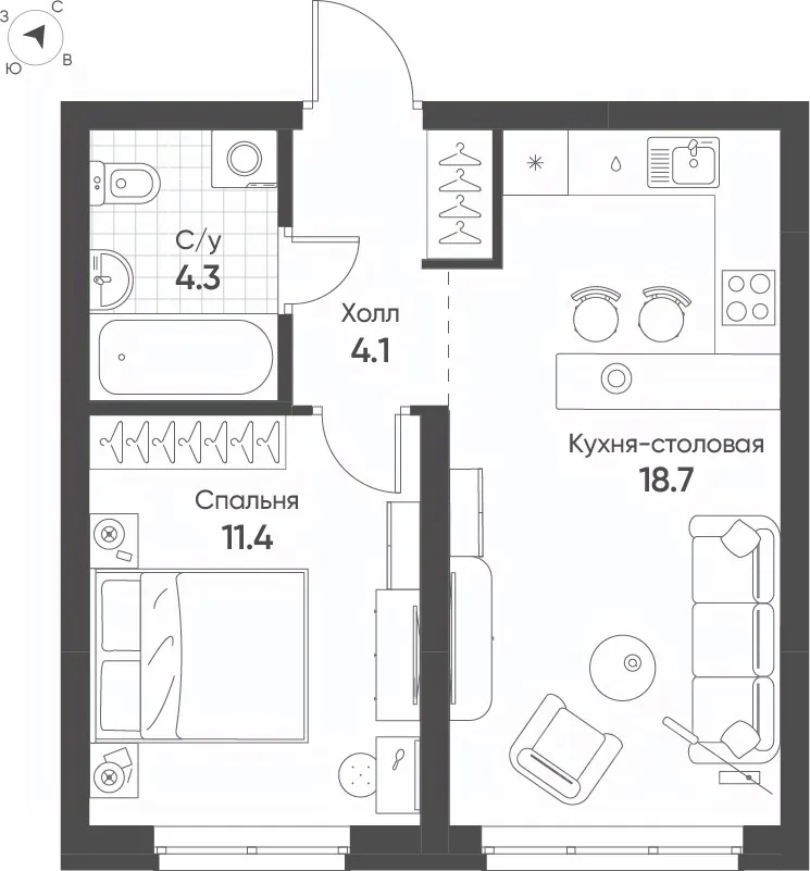1-к кв. Свердловская область, Екатеринбург Солнечный жилрайон,  (38.5 м²)