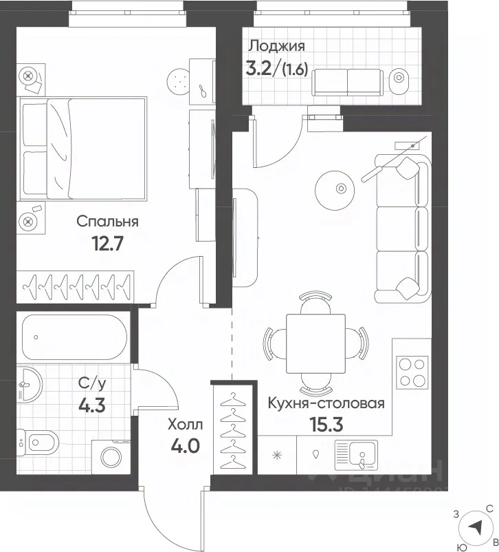 1-к кв. Свердловская область, Екатеринбург Солнечный жилрайон,  (37.9 м²)