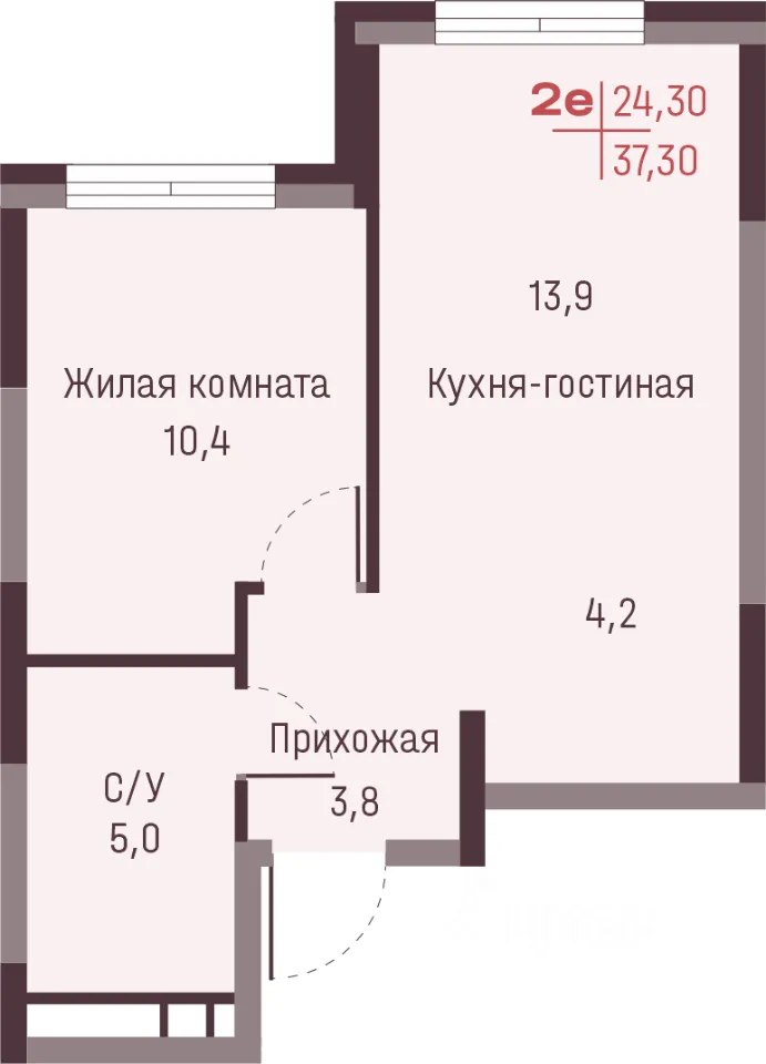2-к кв. Свердловская область, Екатеринбург ул. Академика Ландау, 13 (37.3 м²)