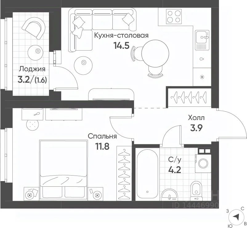 1-к кв. Свердловская область, Екатеринбург Солнечный жилрайон,  (36.0 м²)