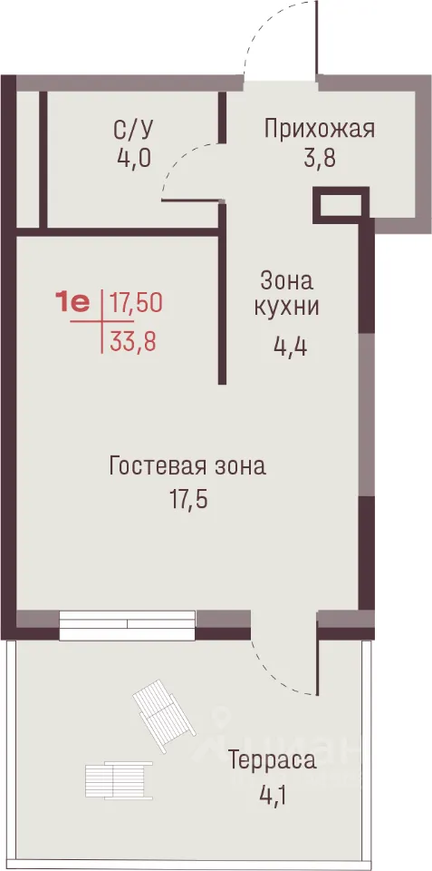 1-к кв. Свердловская область, Екатеринбург ул. Академика Ландау, 13 (33.8 м²)