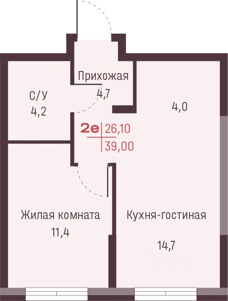 2-к кв. Свердловская область, Екатеринбург ул. Академика Ландау, 13 (39.0 м²)
