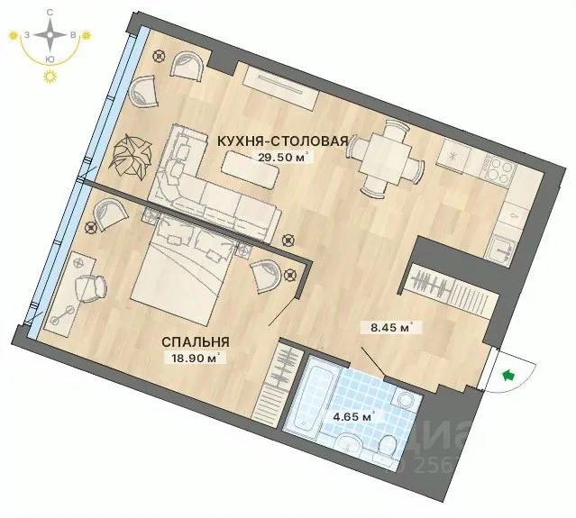 1-к кв. Свердловская область, Екатеринбург ул. Маршала Жукова, 16 (61.5 м²)