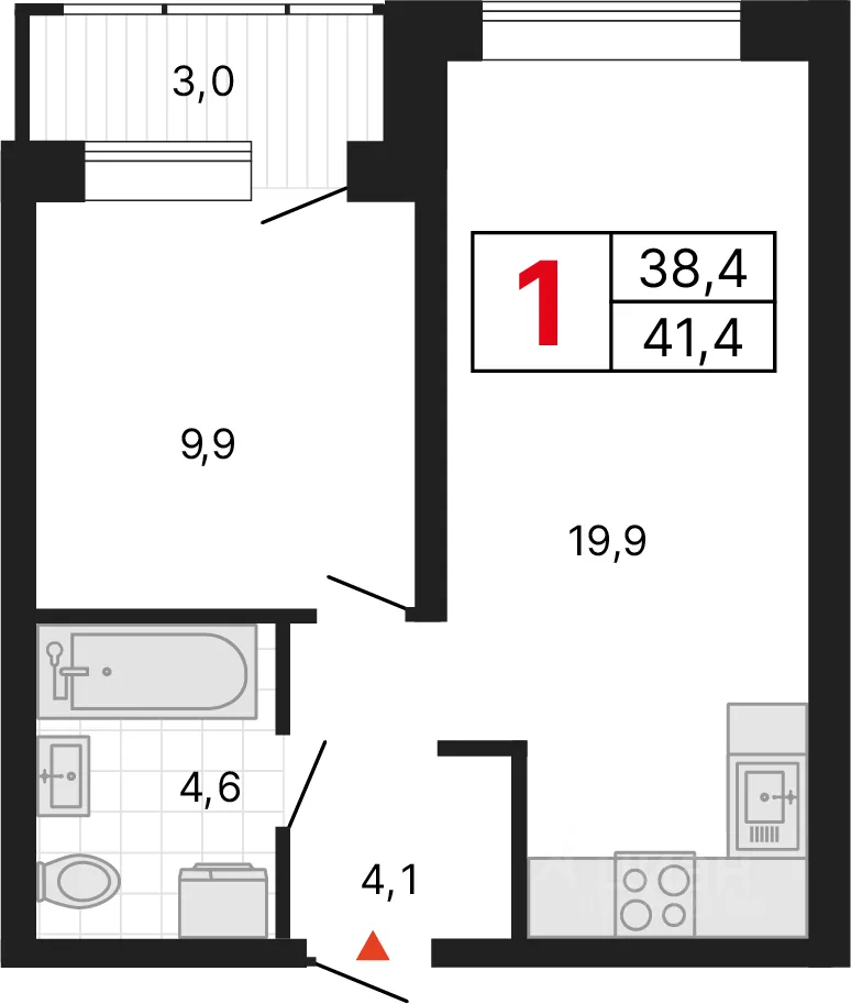 1-к кв. Свердловская область, Екатеринбург ул. Студенческая, 1А (41.38 м²)
