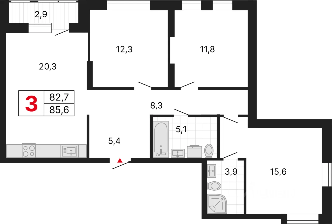 3-к кв. Свердловская область, Екатеринбург ул. Студенческая, 1А (85.55 м²)