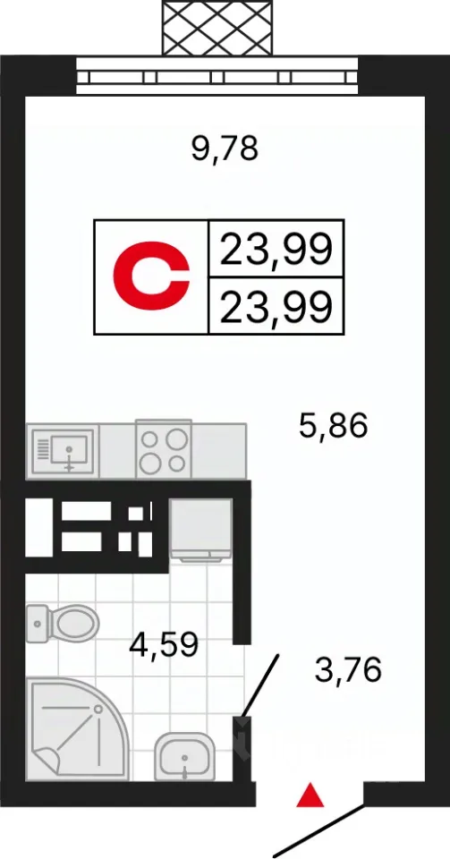 Студия Свердловская область, Екатеринбург ул. Советских Женщин (23.99 м²)