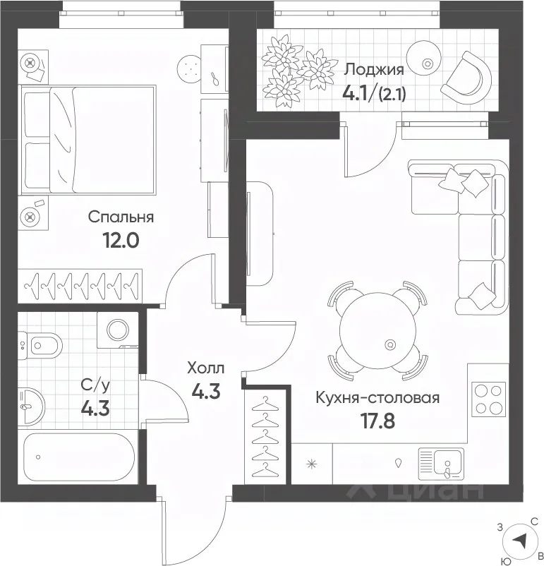 1-к кв. Свердловская область, Екатеринбург Солнечный жилрайон,  (40.5 м²)