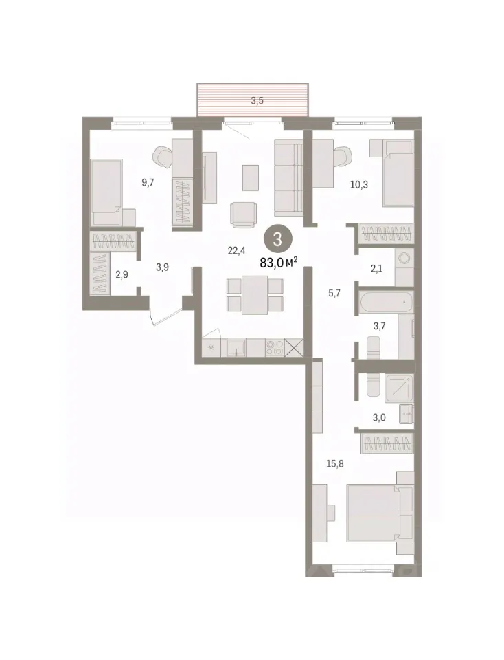 3-к кв. Свердловская область, Екатеринбург пер. Торфяной, 10 (83.0 м²)