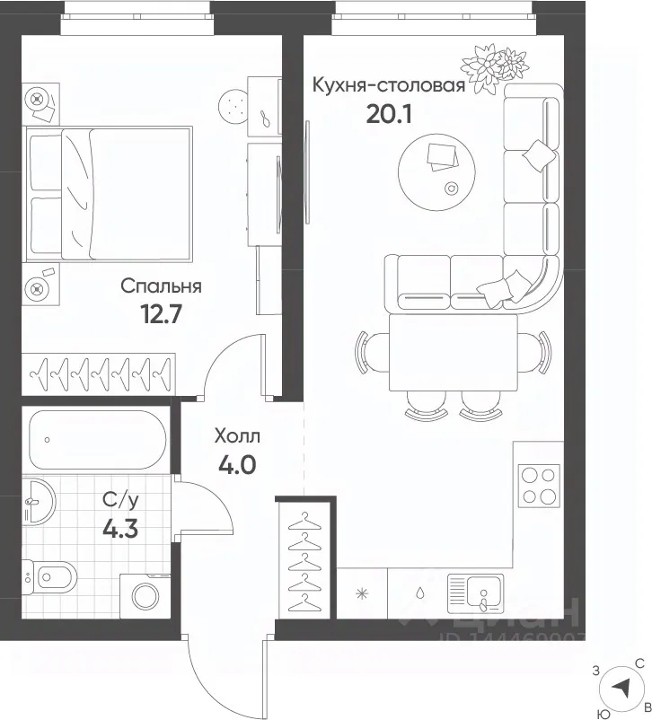 1-к кв. Свердловская область, Екатеринбург Солнечный жилрайон,  (41.1 м²)