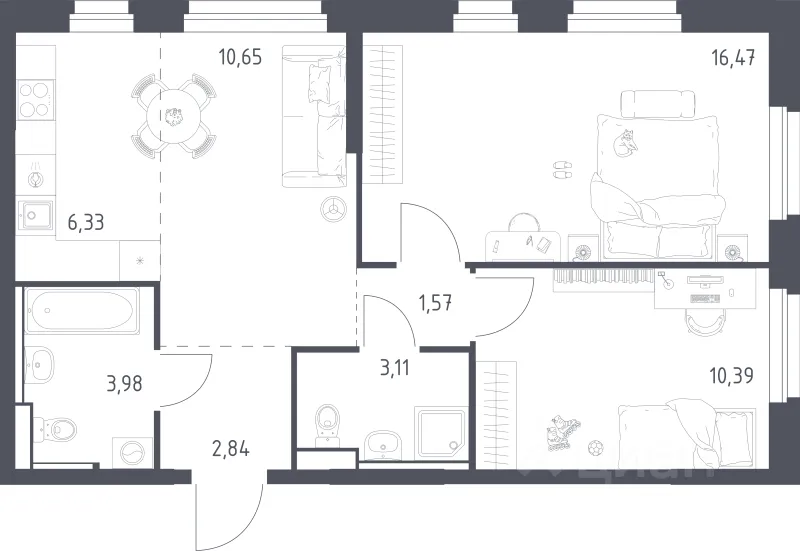 2-к кв. Свердловская область, Екатеринбург Горнозаводской жилрайон,  (55.3 м²)