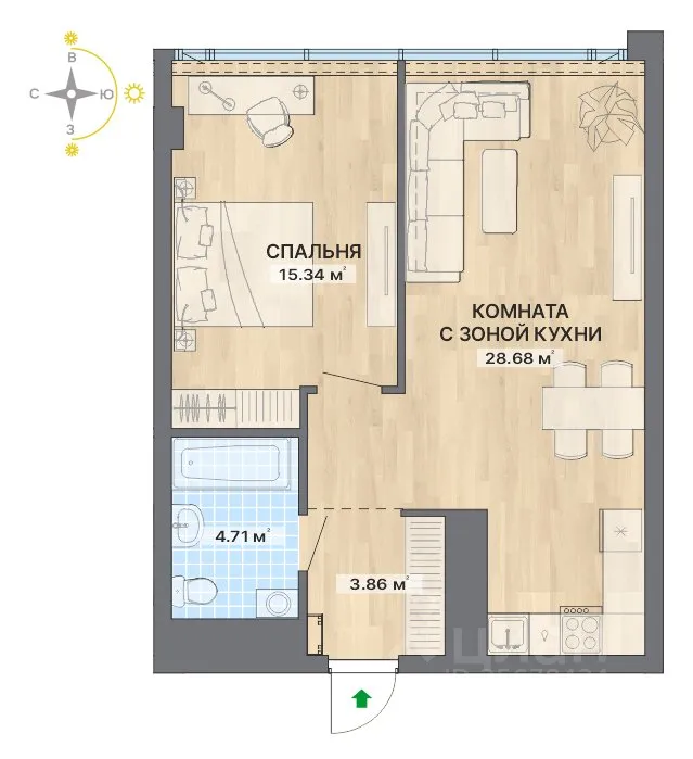 2-к кв. Свердловская область, Екатеринбург ул. Маршала Жукова, 16 (52.59 м²)