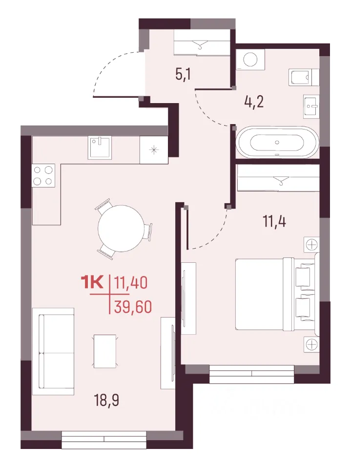 1-к кв. Свердловская область, Екатеринбург ул. Академика Ландау, 13 (39.6 м²)