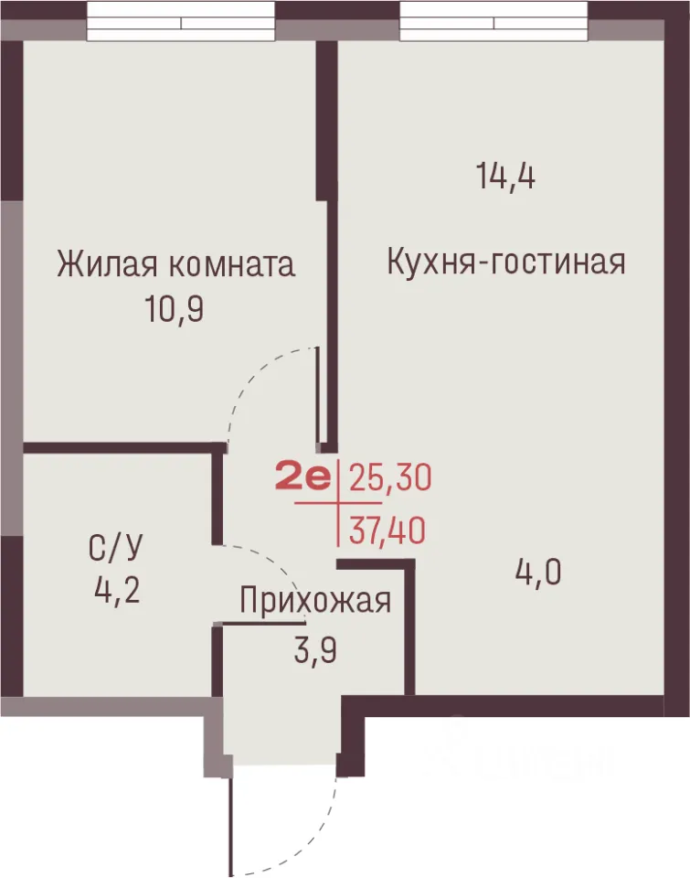 2-к кв. Свердловская область, Екатеринбург ул. Академика Ландау, 13 (37.4 м²)