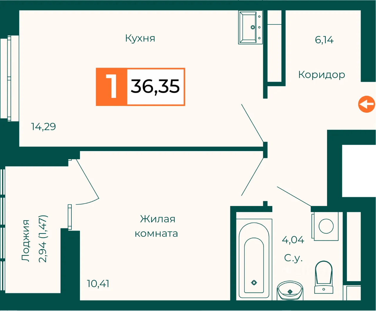 1-к кв. Свердловская область, Екатеринбург ВИЗ жилрайон,  (36.35 м²)