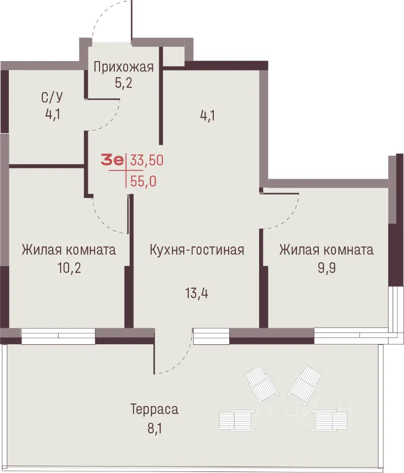 3-к кв. Свердловская область, Екатеринбург ул. Академика Ландау, 13 (55.0 м²)