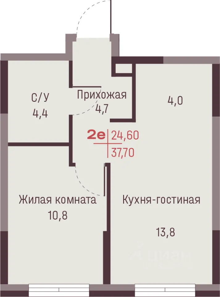 2-к кв. Свердловская область, Екатеринбург ул. Академика Ландау, 13 (37.7 м²)