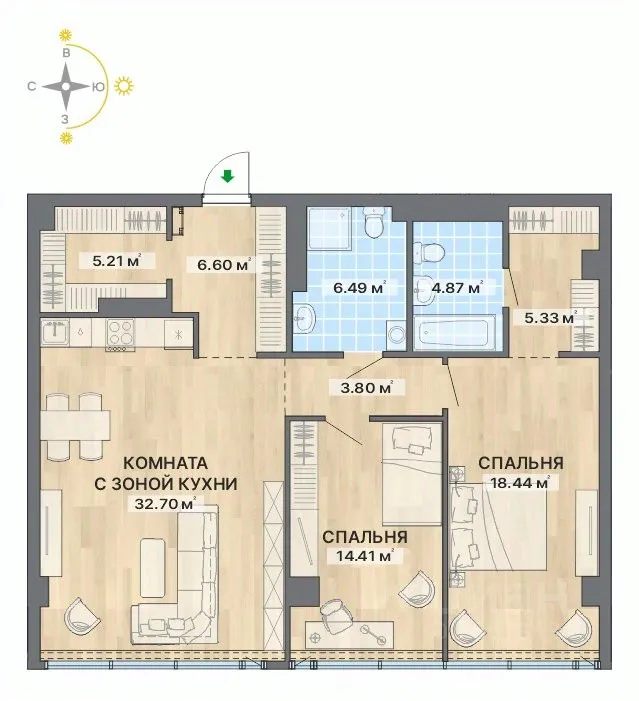 3-к кв. Свердловская область, Екатеринбург ул. Маршала Жукова, 16 (97.46 м²)