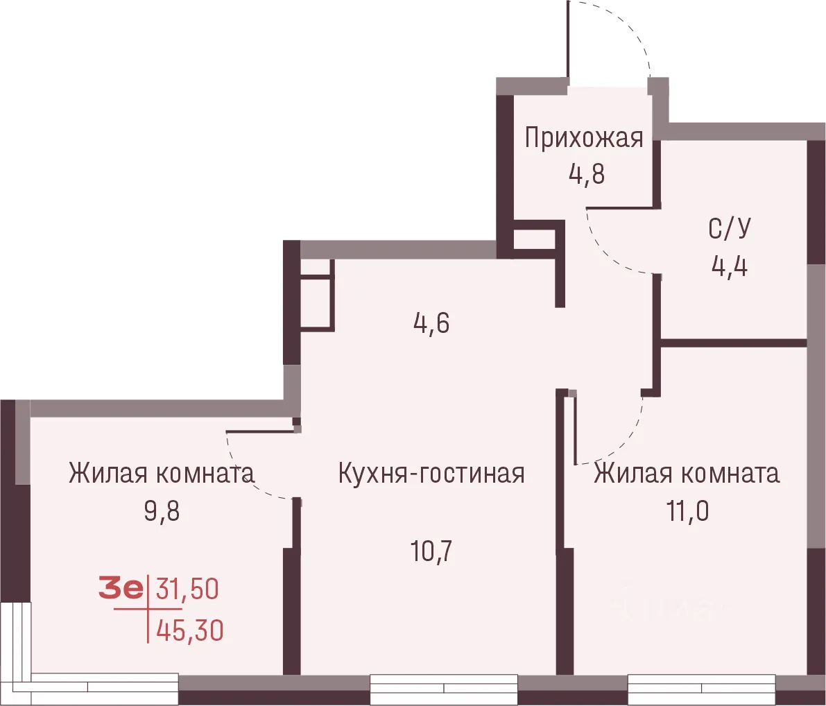 3-к кв. Свердловская область, Екатеринбург ул. Академика Ландау, 13 (45.3 м²)