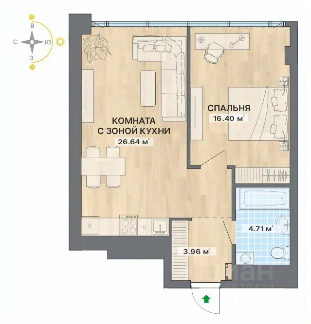 2-к кв. Свердловская область, Екатеринбург ул. Маршала Жукова, 16 (51.71 м²)