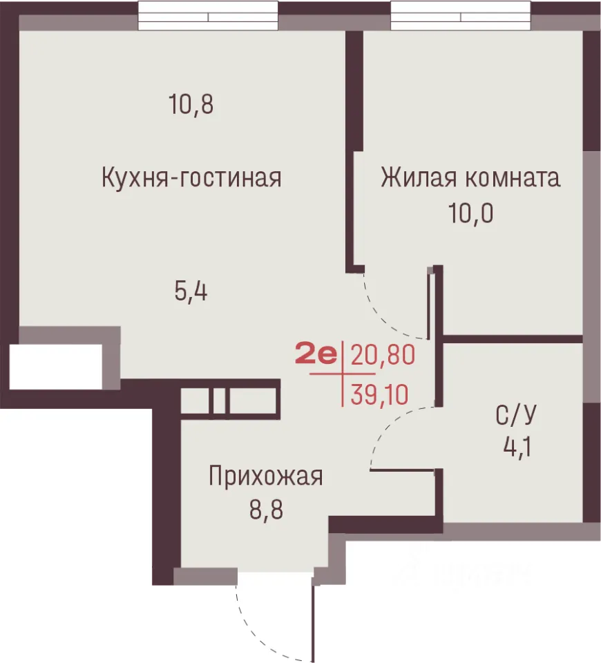 2-к кв. Свердловская область, Екатеринбург ул. Академика Ландау, 13 (39.1 м²)