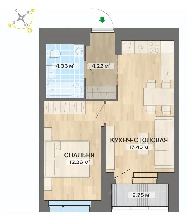 1-к кв. Свердловская область, Екатеринбург Уралмаш жилрайон, ул. Авангардная, 6 (41.01 м²)