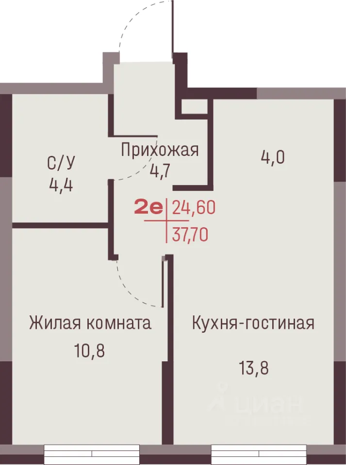 2-к кв. Свердловская область, Екатеринбург ул. Академика Ландау, 13 (37.7 м²)