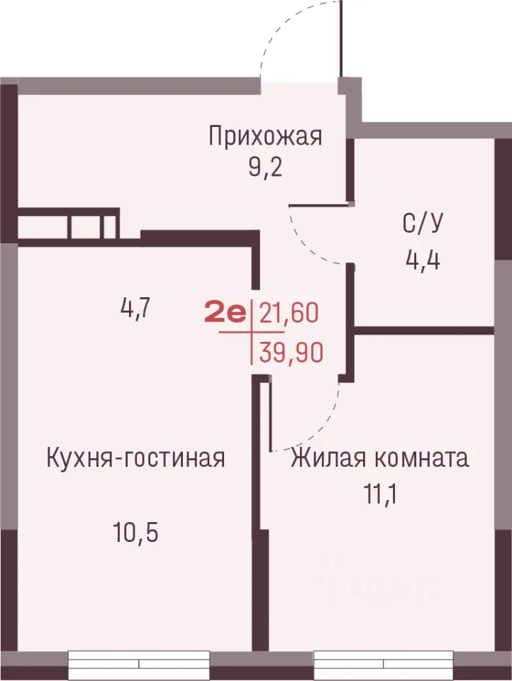 2-к кв. Свердловская область, Екатеринбург ул. Академика Ландау, 13 (39.9 м²)