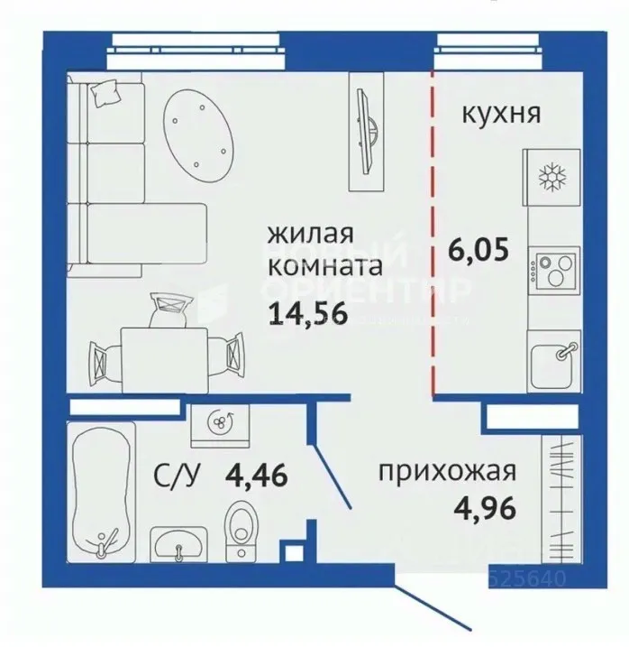 Студия Свердловская область, Екатеринбург ул. Студенческая, 1 (30.0 м²)