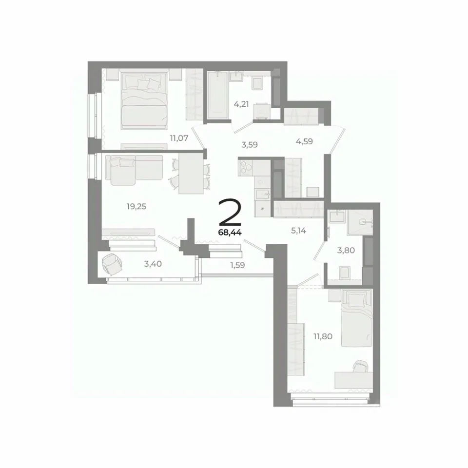 2-к кв. Свердловская область, Екатеринбург ул. Фурманова (68.8 м²)