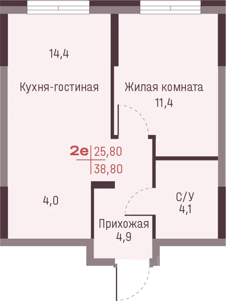 2-к кв. Свердловская область, Екатеринбург ул. Академика Ландау, 13 (38.8 м²)